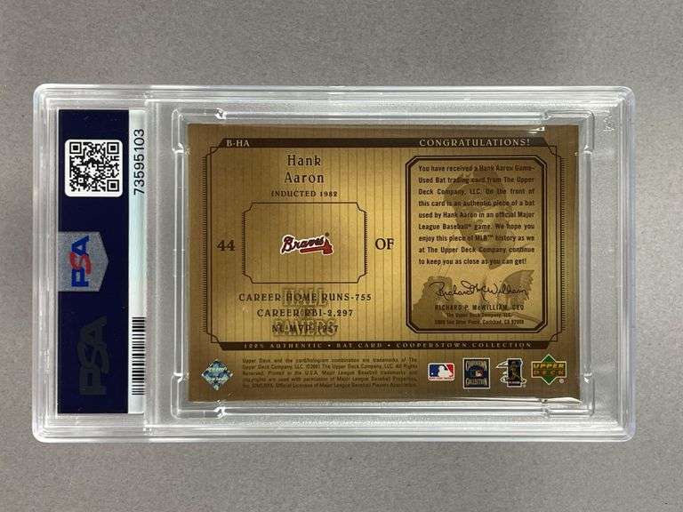 2001 Upper Deck Hall of Famers Hank Aaron Cooperstown Collection Bat # B-HA PSA 8