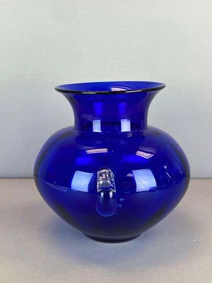 2015 Blenko Cobalt Handled Art Glass Vase