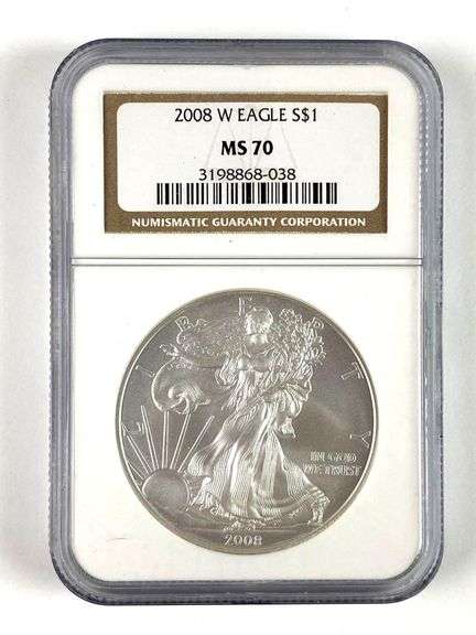 NGC Graded 2008 W US $1 Silver Eagle Silver Dollar MS70