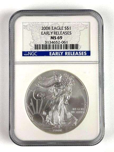 NGC Graded 2008 US $1 Silver Eagle 1oz Fine Silver Dollar MS69
