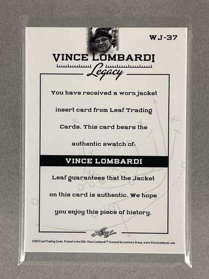 2012 Leaf Vince Lombardi Legacy Game Worn Jacket card