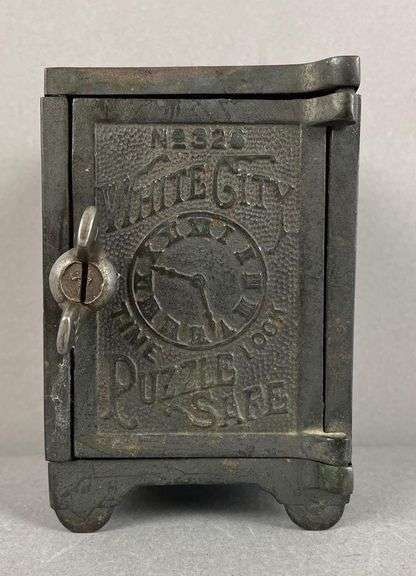 Antique Nicol Cast Iron White City Puzzle Safe Bank