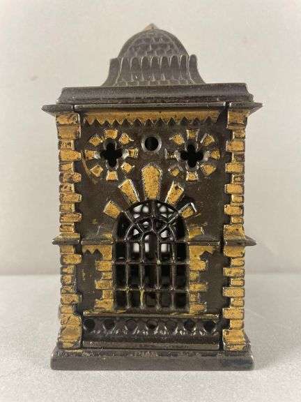 Antique J and E Stevens Cast Iron Roof Bank