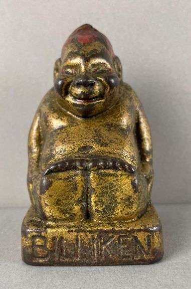Antique Cast Iron Biliken Good Luck Buddha Bank