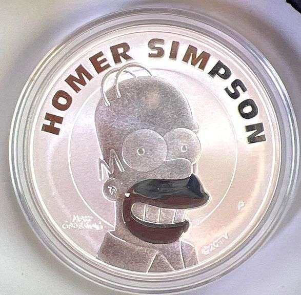 2022 Tuvalu Homer Simpson 1 oz .9999 Fine Silver Round Proof Like  in Cap
