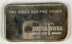 1973 Silvertowne Peace 1 oz .999 Fine Silver Ingot/ Bar