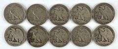 Group of 10 Walking Liberty 90% Silver Half Dollars