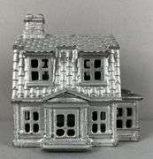 Antique Cast Iron Colonial House Bank