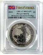 2023 First Strike Great Britain Elizabeth II 2 Pound PCGS Graded MS70 Britannia 1 oz .999 Fine Silve