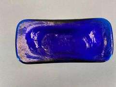 2014 Blenko Walter Blenko Signed Cobalt Textured Glass Double Pitcher