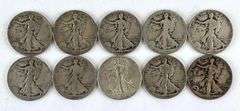 Group of 10 Walking Liberty 90% Silver Half Dollars