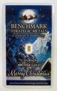 Benchmark Strategic Metals Merry Christmas 1/4 Grain .999 Fine Gold Ingot