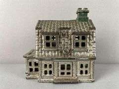 Antique Cast Iron Colonial House Bank