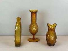 Group of Blenko Style Textured Art Glass Vases and Bottle