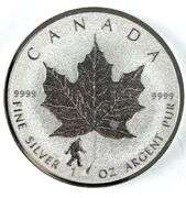 2016 Canada $5 Maple Leaf with Sasquatch Privy 1 oz .999 Fine Silver Coin