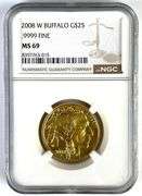 NGC Graded 2008-W US $25 Buffalo 1/2oz .999 Fine Gold Coin MS69