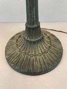 Antique Cast Iron Table Lamp with Painted Glass Shade