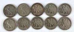 Group of 10 Walking Liberty 90% Silver Half Dollars
