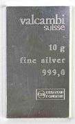 Valcambi Suisse 10 gram .999 Fine Silver Ingot