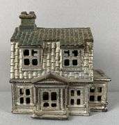 Antique Cast Iron Colonial House Bank