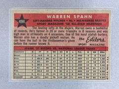1958 Topps Warren Spahn All-Star #494