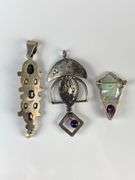 Group of 3 Sterling Silver Necklace Pendants and Brooch