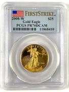 PCGS Graded 2008 W $25 US 1/2 oz American Gold Eagle PR70