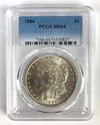 PCGS Graded 1886 US $1 Morgan Silver Dollar MS64