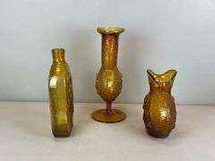 Group of Blenko Style Textured Art Glass Vases and Bottle