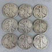 Group of 9 Walking Liberty Silver Half Dollars