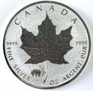 2017 Canada $5 Maple Leaf with Grizzly Bear Privy 1 oz .999 Fine Silver Coin