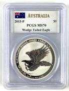 2015 P Australia $1 PCGS Graded MS 70 Wedge Tail Eagle 1 oz .999 Silver Coin