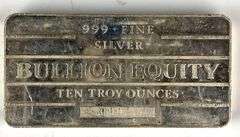 Bullion Equity 10 oz .999 Fine Silver Ingot/ Bar