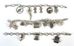 Group of 3 Sterling Silver Charm Bracelets with Charms