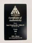 Gold Spartan Dont Tread On Me - Cobra #4 1 oz .999 Silver Figure