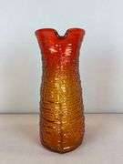 Blenko Orange Textured Art Glass Water Double Pitcher