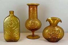 Group of Blenko Style Textured Art Glass Vases and Bottle