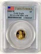 PCGS Graded 2008 W $5 US 1/10 oz American Gold Eagle PR70