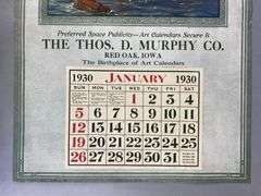 NOS January 1930 Thos D Murphy Co. Red Oak Iowa Advertising Art Calendar Sample