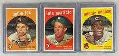1959 Topps Nellie Fox, Luis Aparicio, and Minnie Minoso Cards