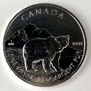 2011 Canada $5 Grizzly Bear 1 oz .999 Fine Silver Coin