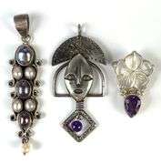 Group of 3 Sterling Silver Necklace Pendants and Brooch