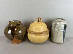 Group of 3 Signed Stoneware Art Pottery Items