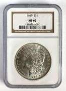 NGC Graded 1889 US $1 Morgan Silver Dollar MS63