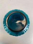 Aqua Geometric Motif Glass Pitcher