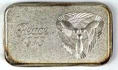1973 Silvertowne Peace 1 oz .999 Fine Silver Ingot/ Bar