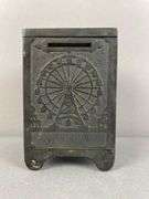 Antique Nicol Cast Iron White City Puzzle Safe Bank
