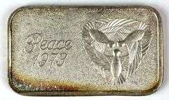 1973 Silvertowne Peace 1 oz .999 Fine Silver Ingot/ Bar