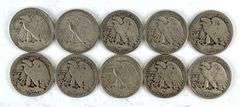 Group of 10 Walking Liberty 90% Silver Half Dollars