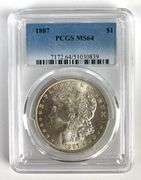 PCGS Graded 1887 US $1 Morgan Silver Dollar MS64